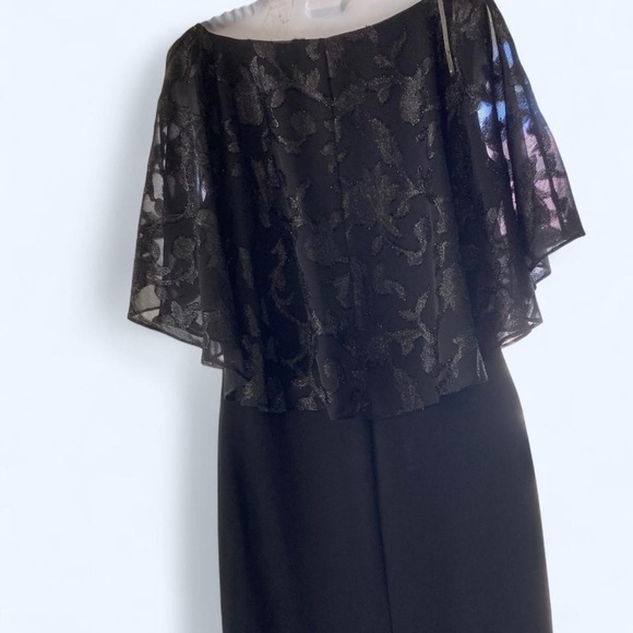 Connected Apparel Black Dress with floral sheer overlay and flutter sleeves - Picture 2 of 3